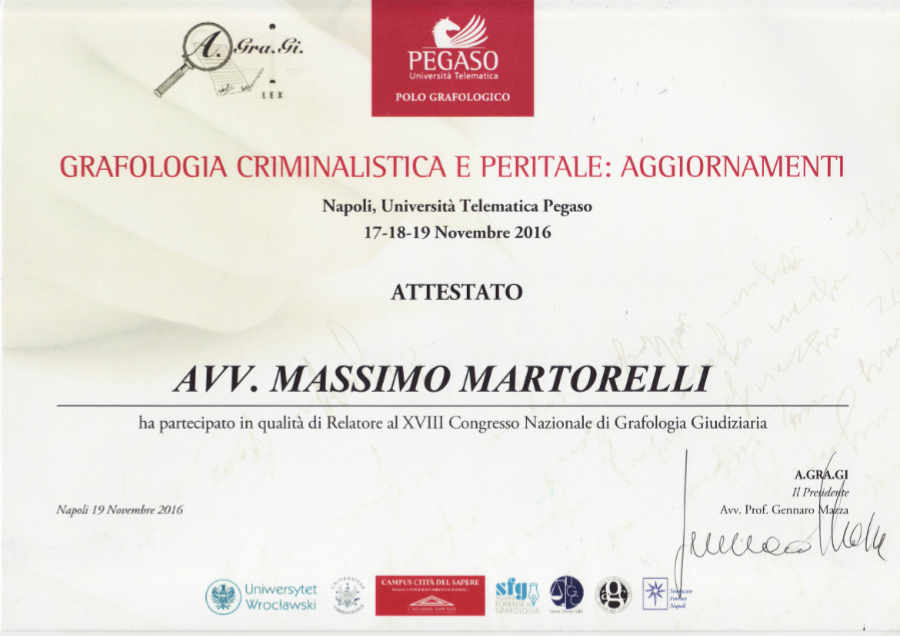 Grafologia Criminalistica e peritale - relatore napoli 2016 - Dott. martorelli